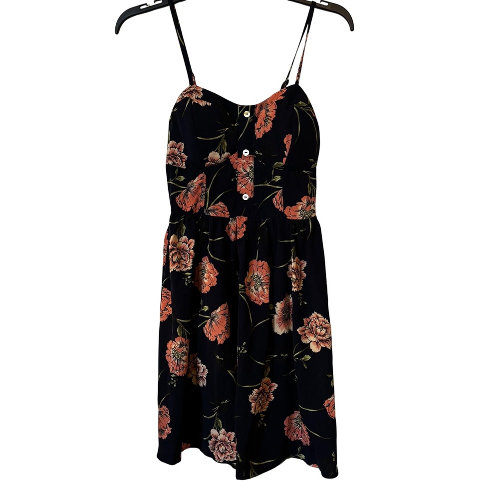 Bailey Blue Women's Dress Small Spaghetti Strap Black Floral Shory